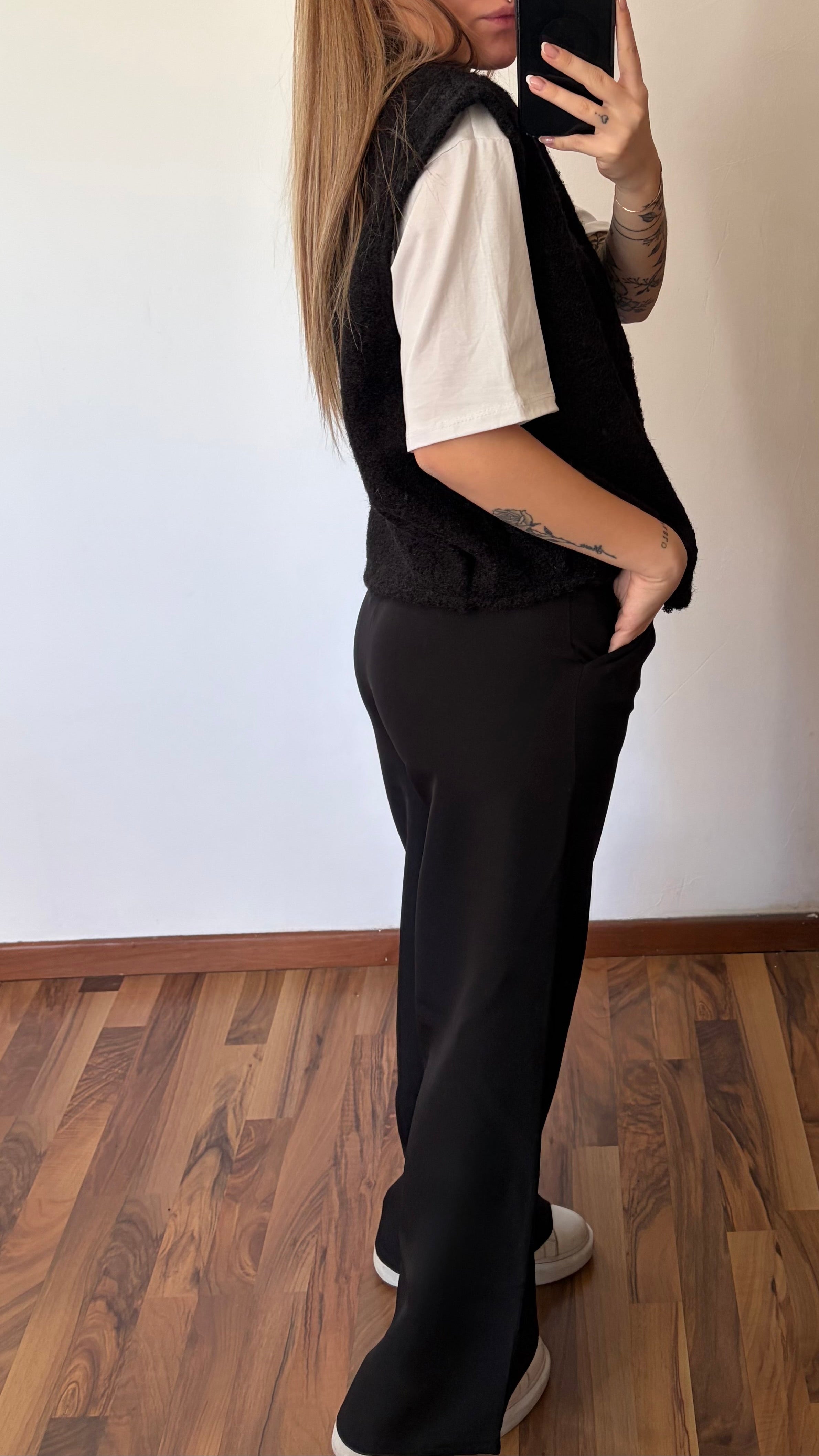 Pantalone Gamba Larga Nero - Vestibilità Morbida