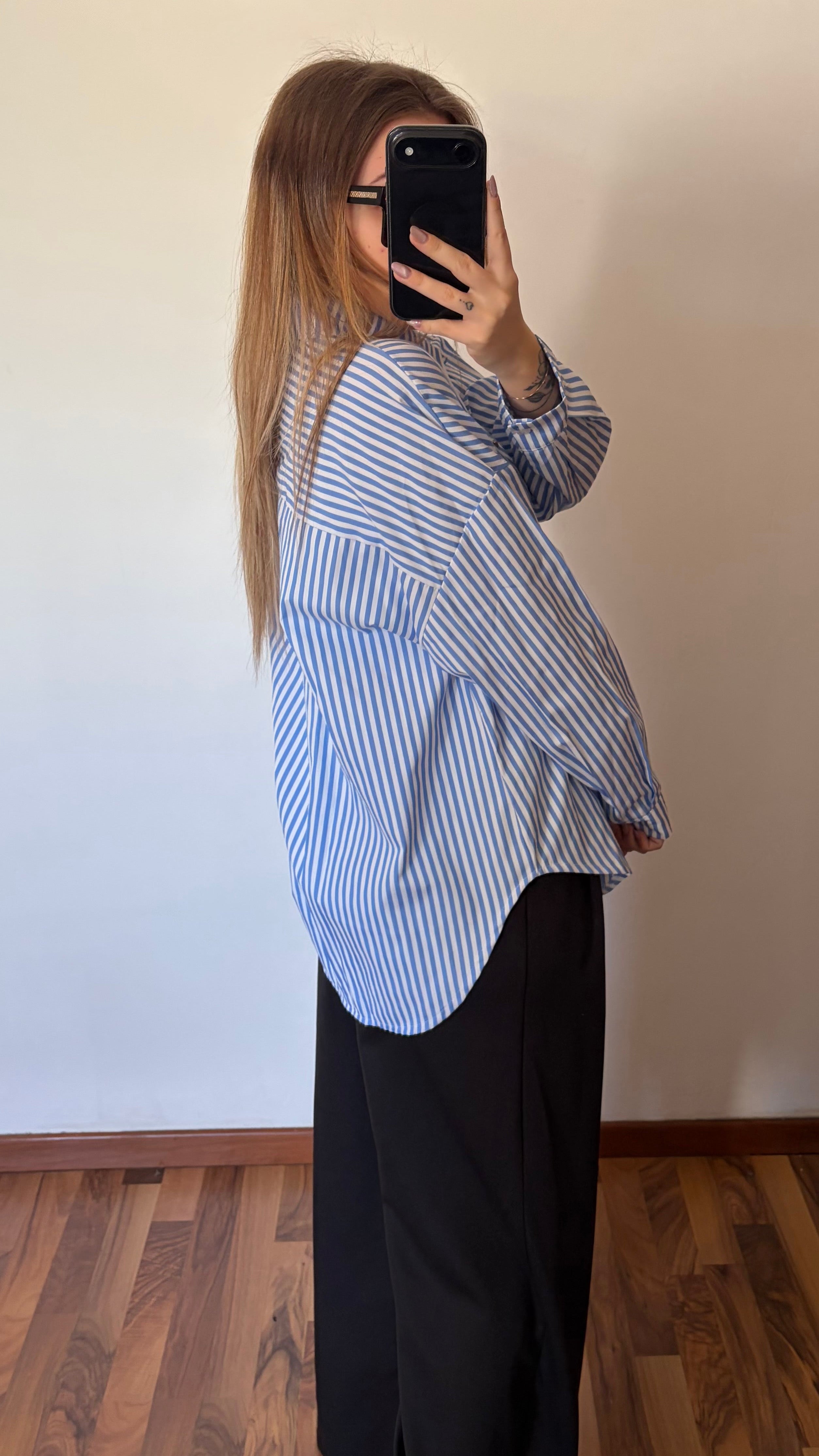 Camicia Over Azzurra con Swarovski