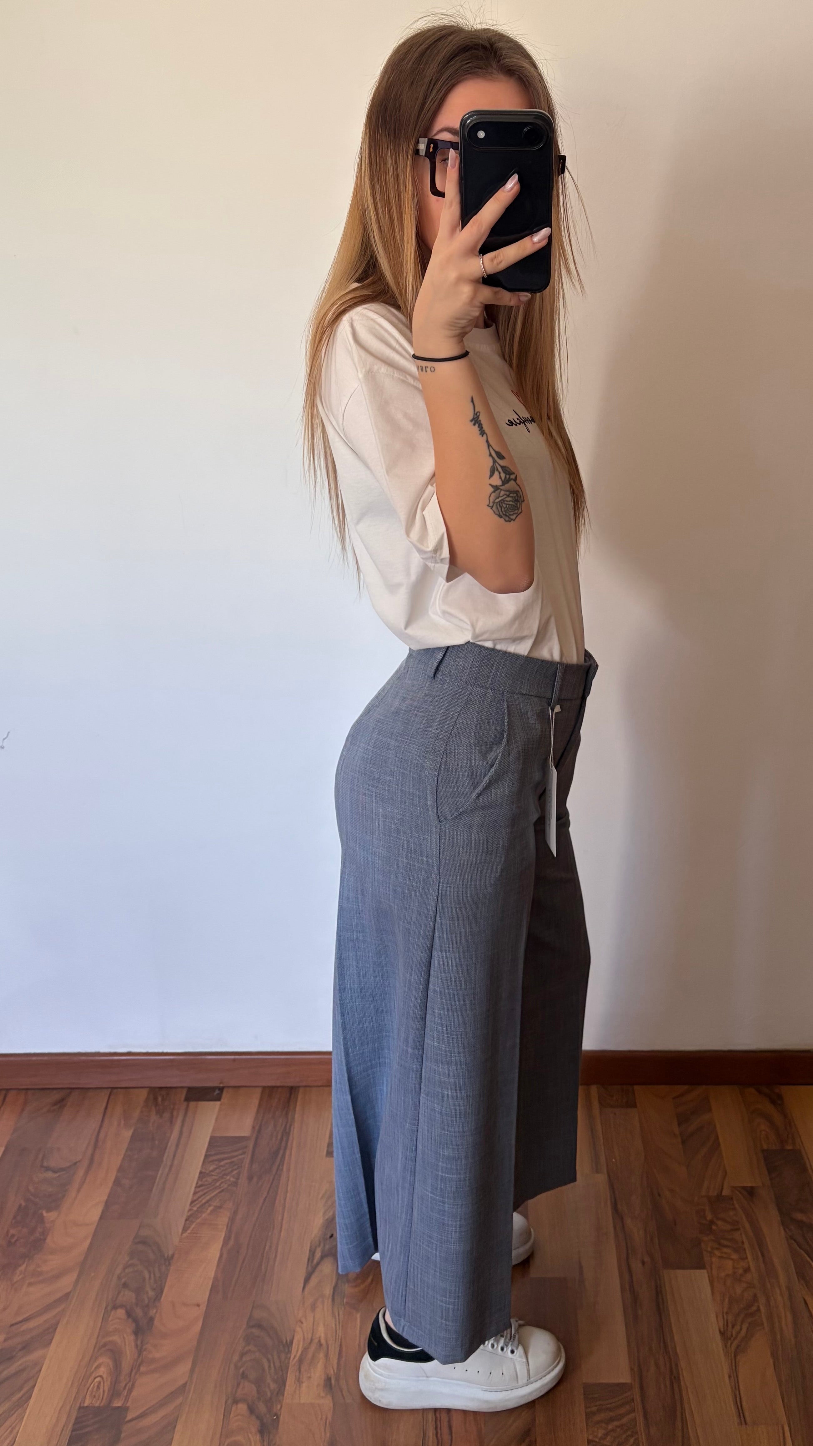 Pantalone Palazzo a Caviglia - Essential Fit Grigio